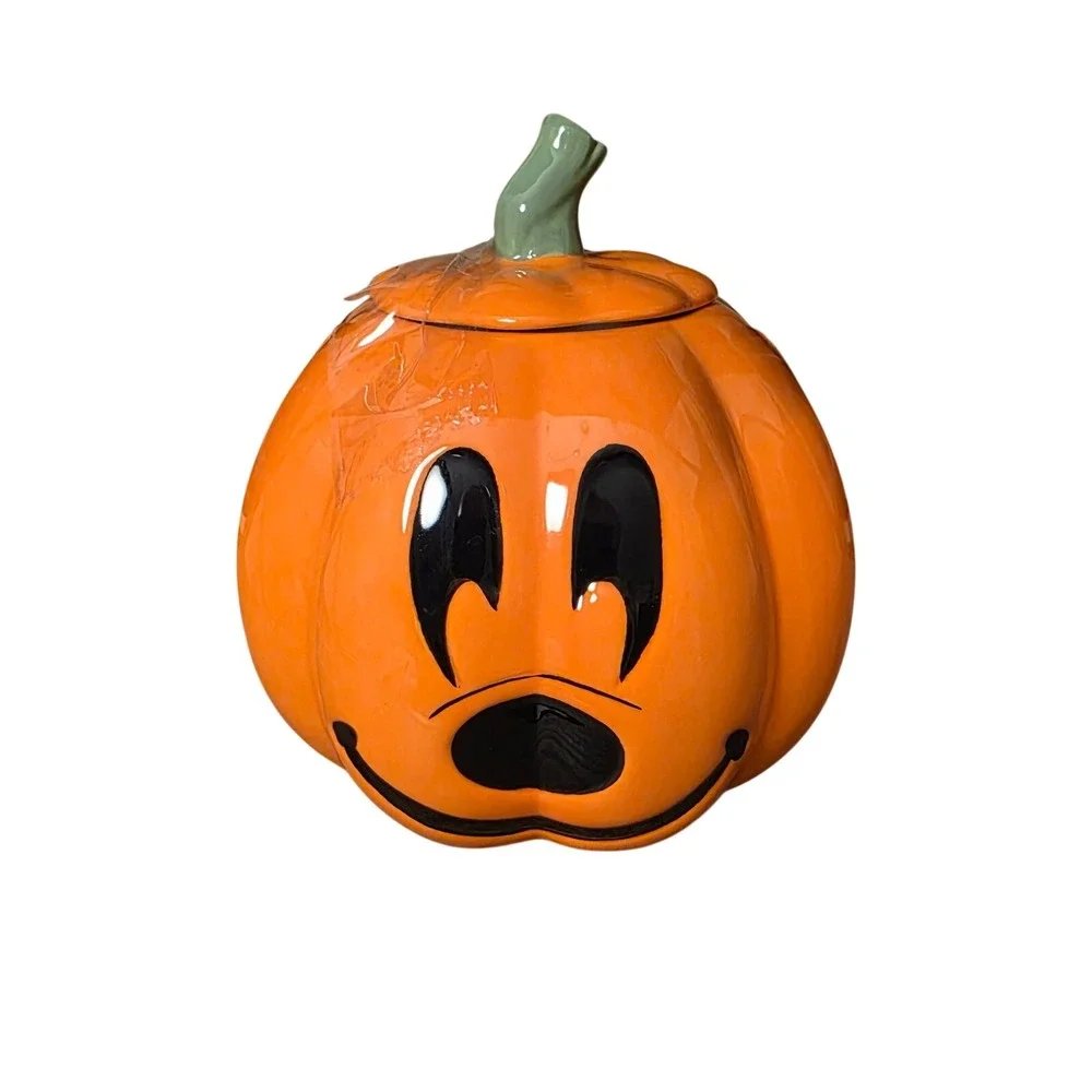 Disney Halloween Mickey & Minnie Mouse Pumpkin Ceramic Jar Cookie Jar Set